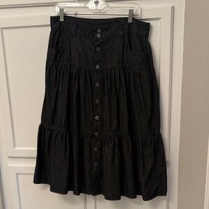Black Denim Button-Front Tiered Midi Skirt size 12